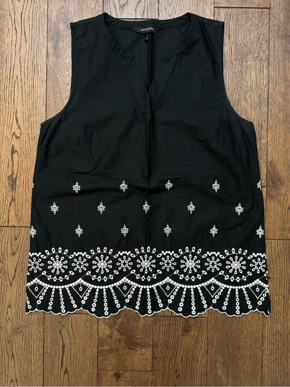 Banana Republic Black Sleeveless Tunic with Embroidered Trim